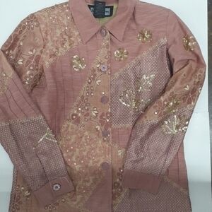 Indigo Moon Artsy Embellished & Embroidered Printed Jacket Size XS